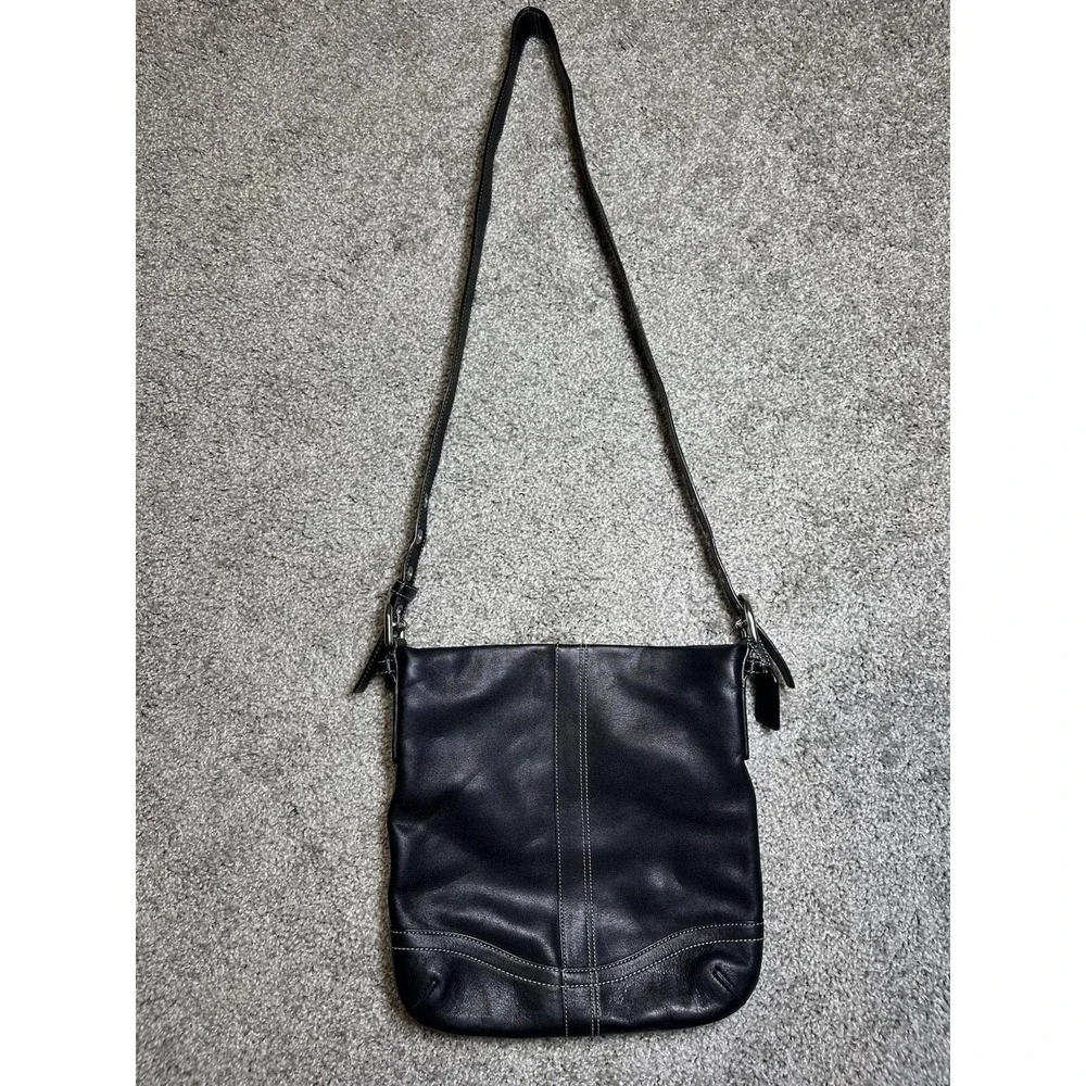 Coach Y2K Era Black Leather Shoulder Bag Purse F10938 Contrast Stitch EUC